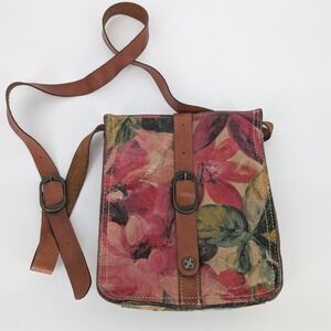Patricia Nash Floral Crossbody Bag Small Multicolor Italian Leather Buckle Boho‎